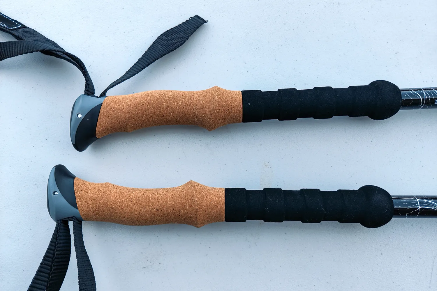 The cork grips on the Cascade Mountain Aluminum Quick Lock Trekking Poles