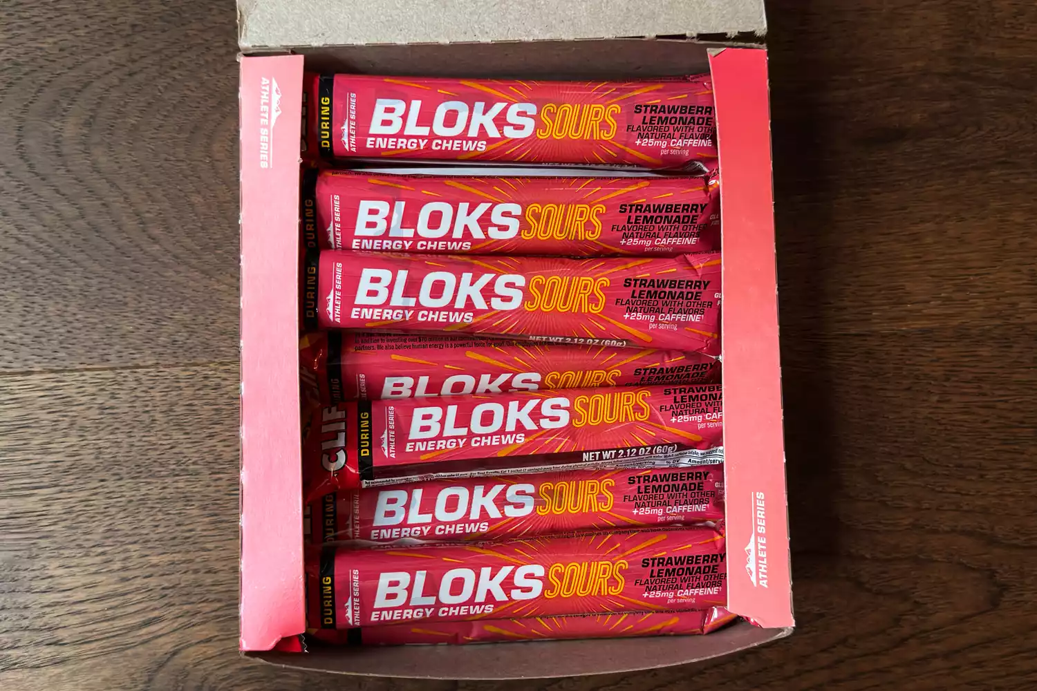 The Clif Bar Bloks Energy Chews inside a box
