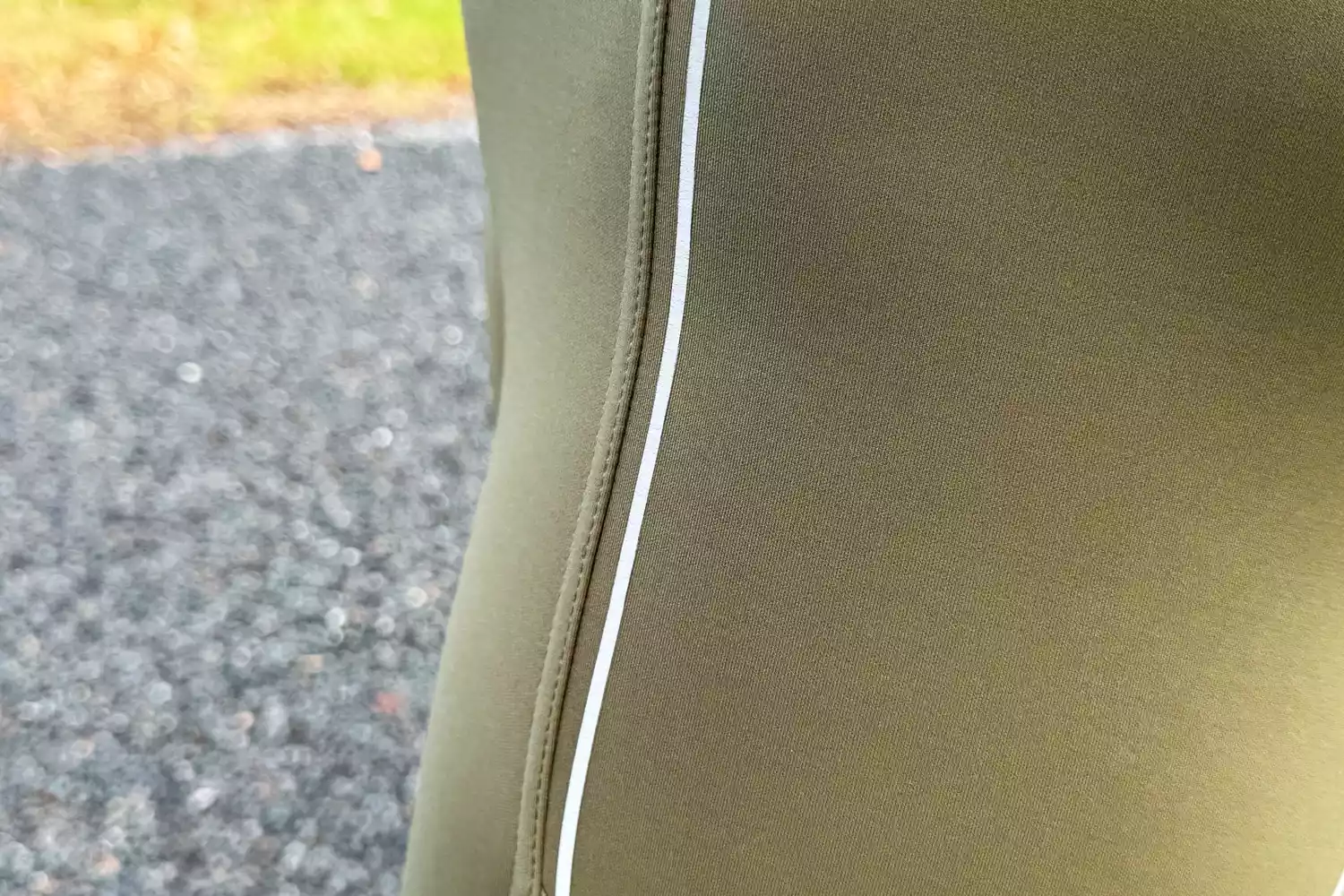 Showing the close up of the material on an Outdoor Voices Women's FrostKnit 7/8 Legging