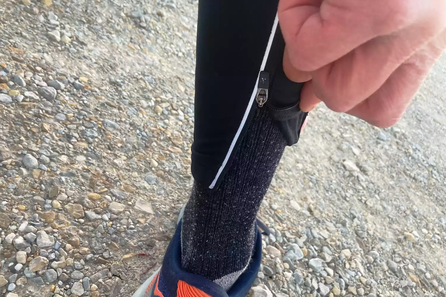 Close up of pant leg zipper on Rabbit Men's Pocket Tightz