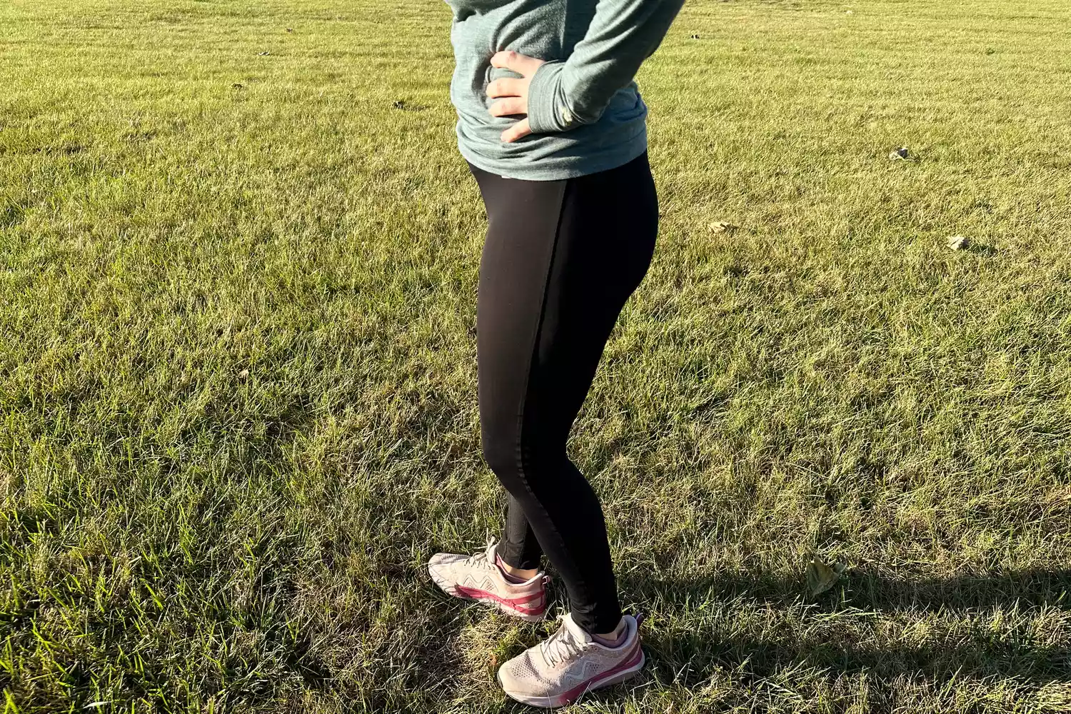 Person standing outside wearing a Tracksmith Women's Turnover Tights