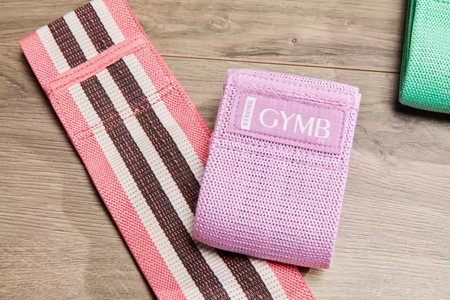 GYMB Non-Slip Resistance Bands on a wood surface