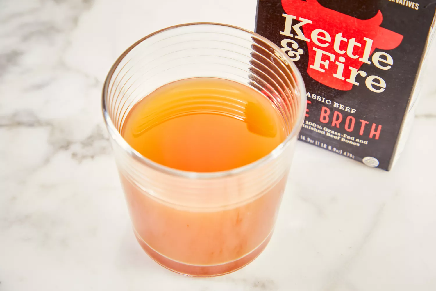 A glass of Kettle &amp; Fire Bone Broth