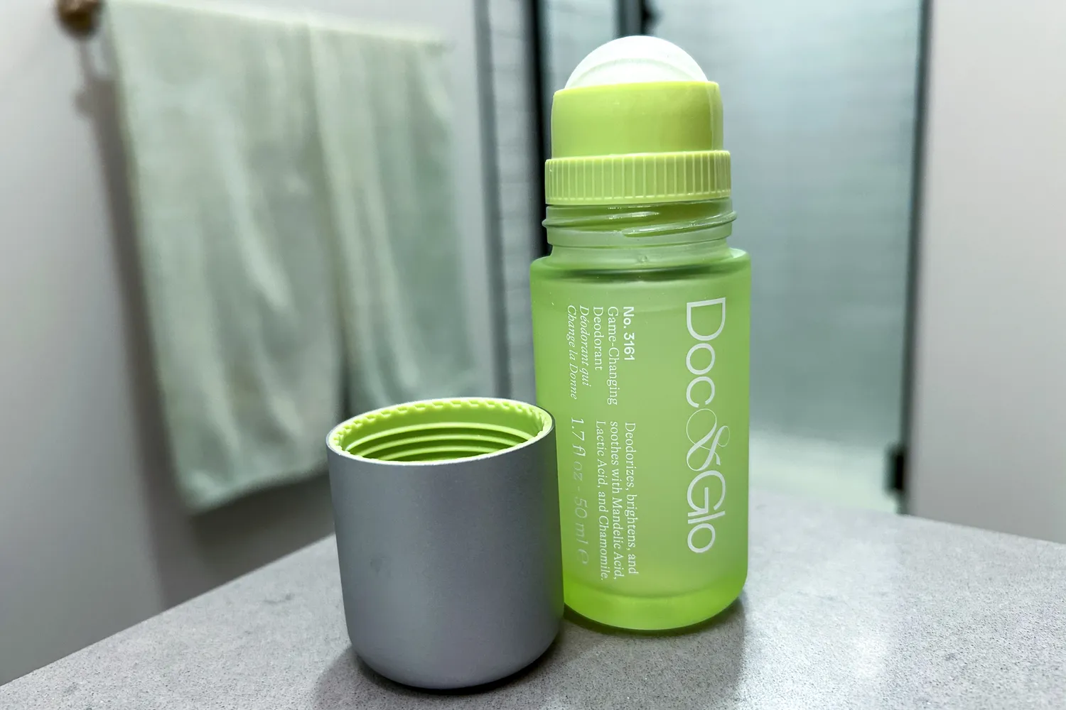 The Doc&Glo No. 3161 Game Changing Deodorant with the cap off