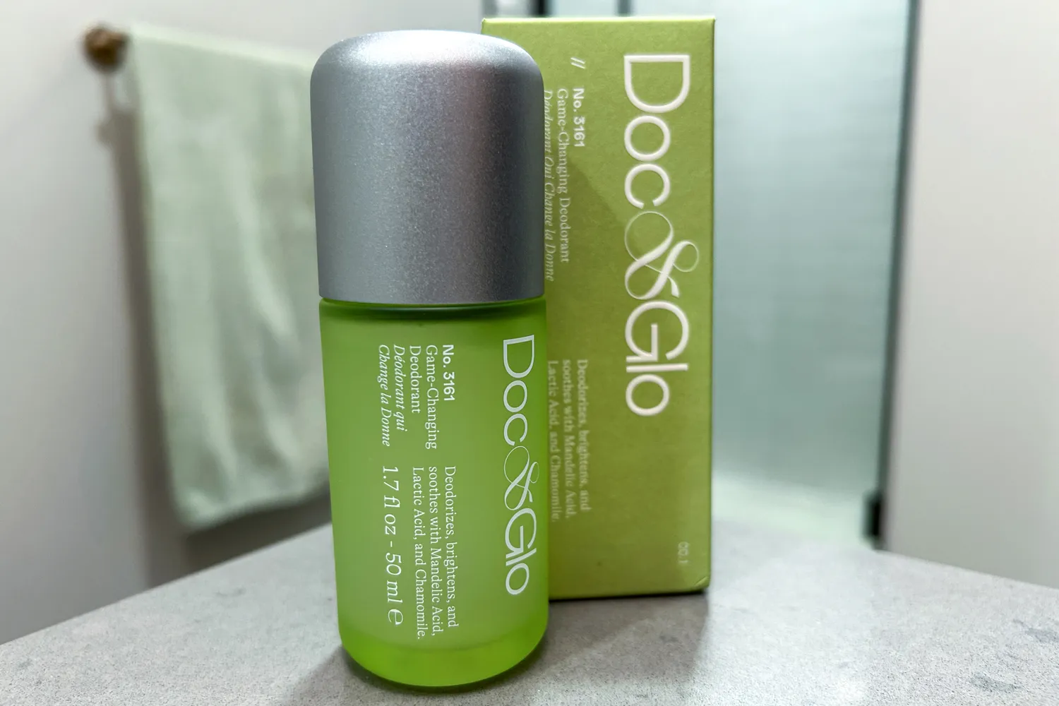 The Doc&Glo No. 3161 Game Changing Deodorant next to the box
