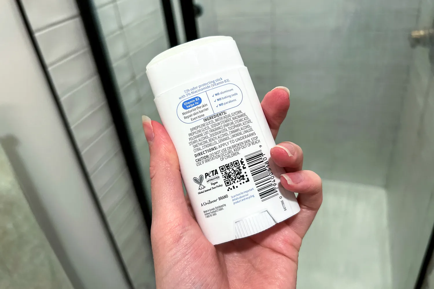 The back of the Dove VitaminCare+ Deodorant Stick