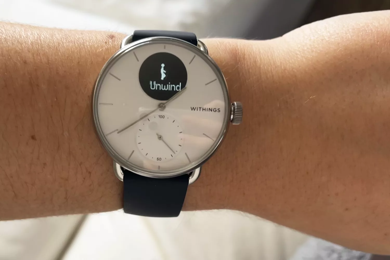 Closeup of person wearing Withings Steel HR Hybrid Smartwatch