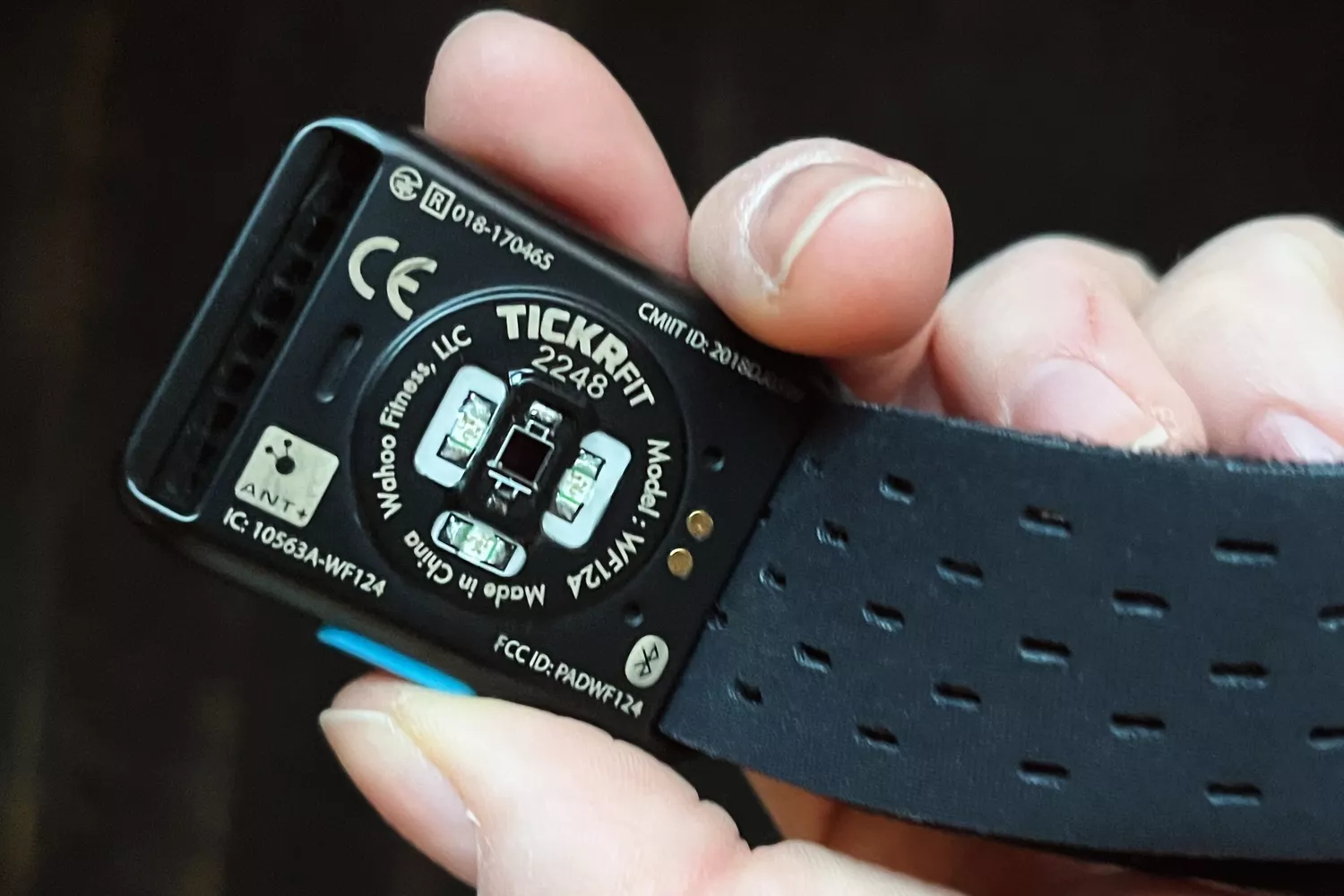 The back of a Wahoo Fitness Tickr Fit Heart Rate Monitor Armband