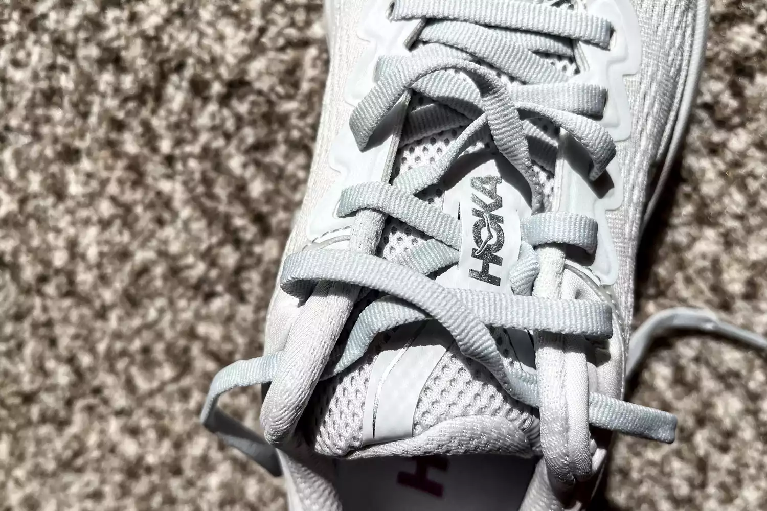 A close-up of the laces on a Hoka Women's Bondi 9