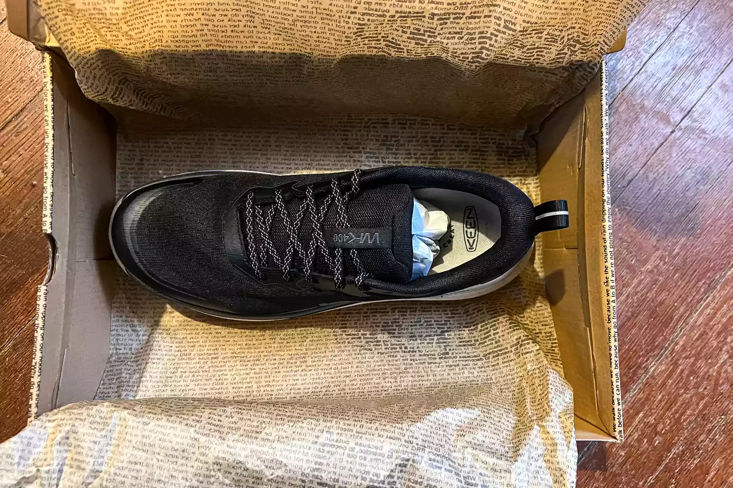 A Keen Men's WK400 II Walking Shoe in its box