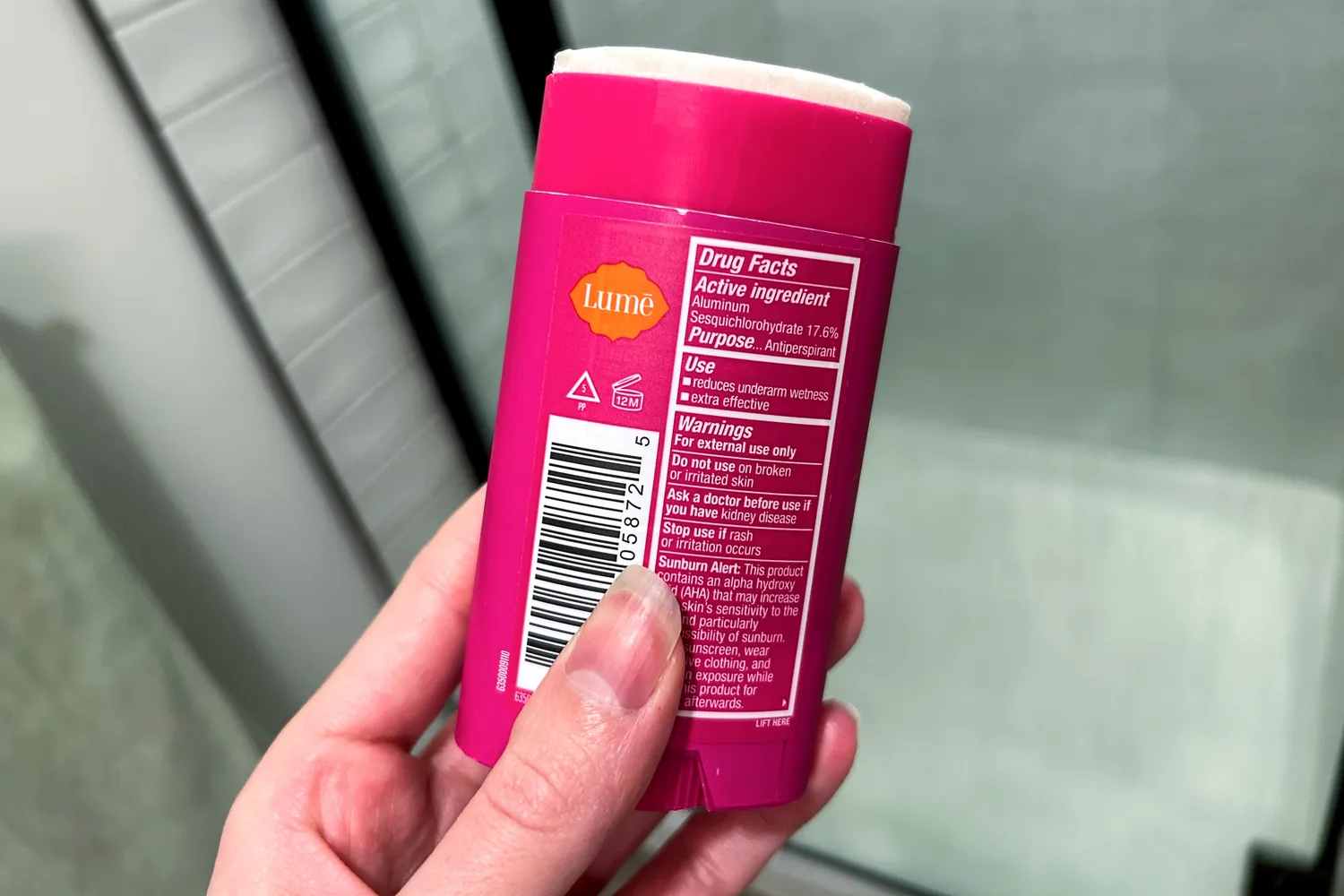 The back of the Lume Solid Stick Deodorant Plus Sweat Control