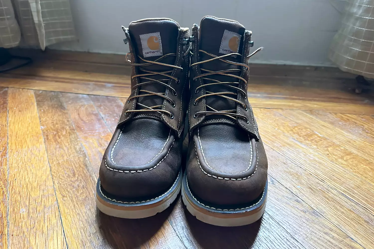 The Carhartt Men 6in Waterproof Wedge Soft Toe Work Boot from the front