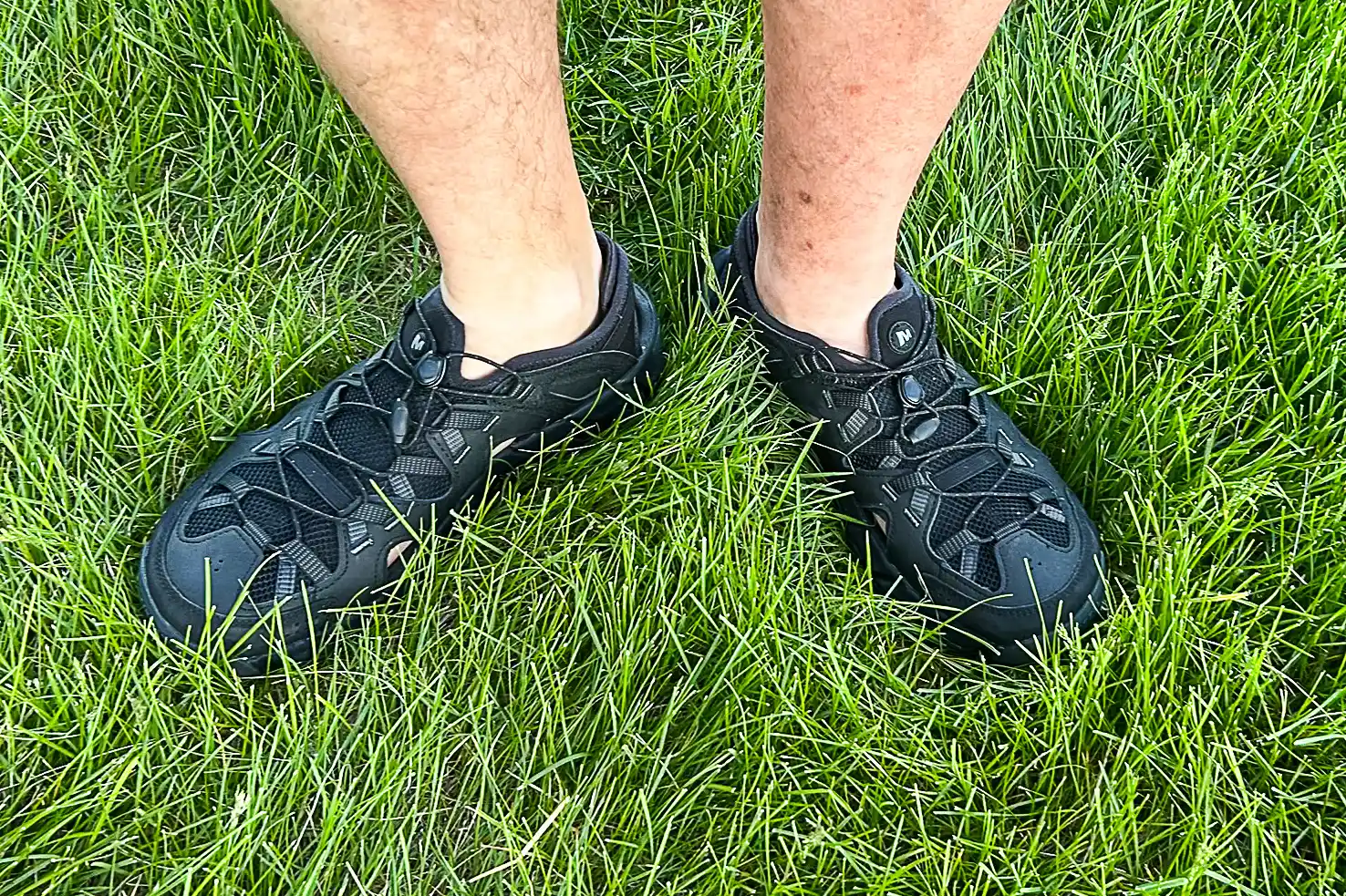 A person wears the Merrell Men's Maipo Explorer Sieve Shoes