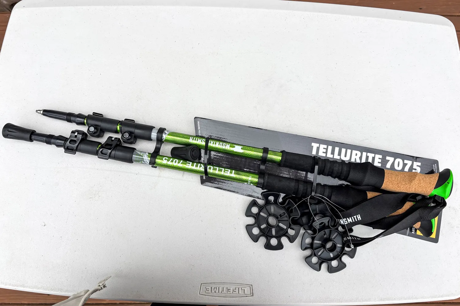 The Mountainsmith Tellurite 7075 OLS Trekking Poles in packaging