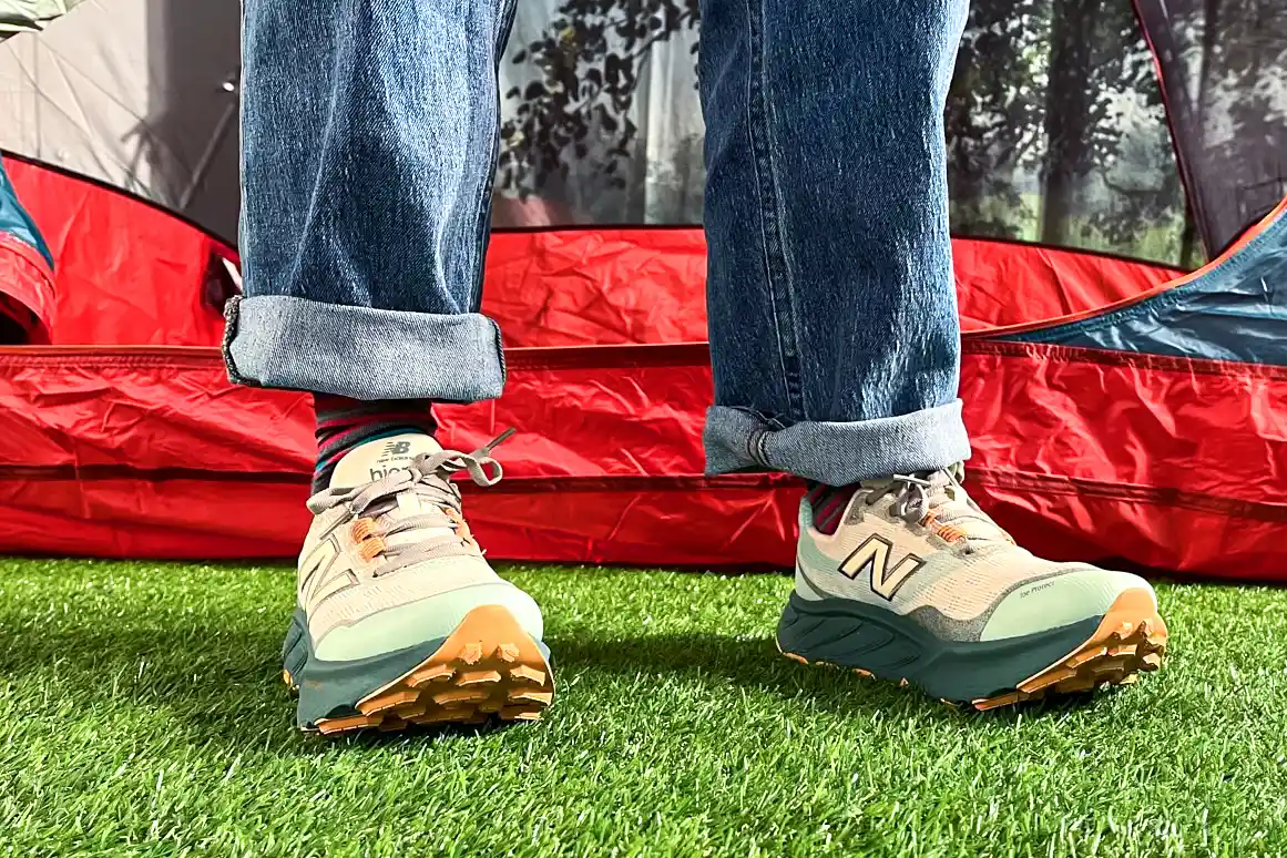 A front view of a person wearing the New Balance Women's Fresh Foam X Hierro v9 Running Shoes