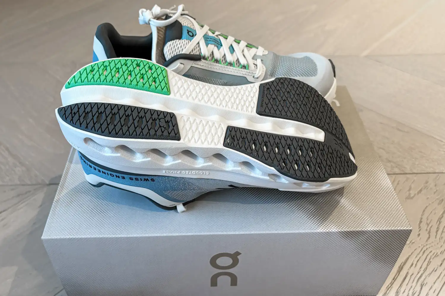 The treads on the bottom of the On Running Women's Cloudsurfer Next Wide Running Shoes