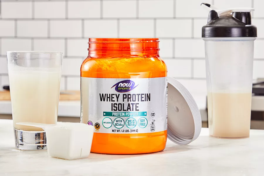 A jar of NOW Sports Nutrition Whey Protein Isolate