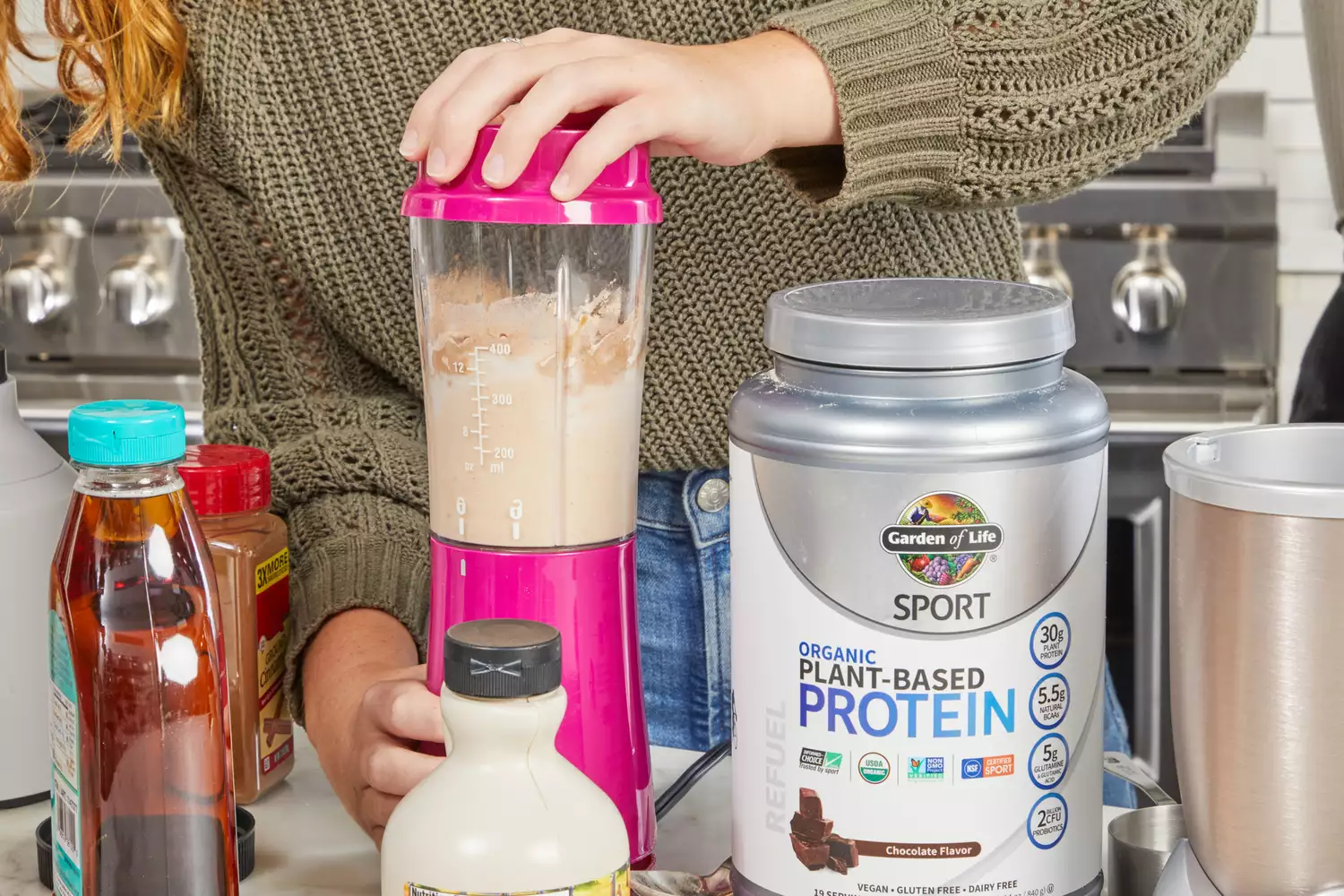blending Garden of Life Sport Organic Plant-Based Protein Powder