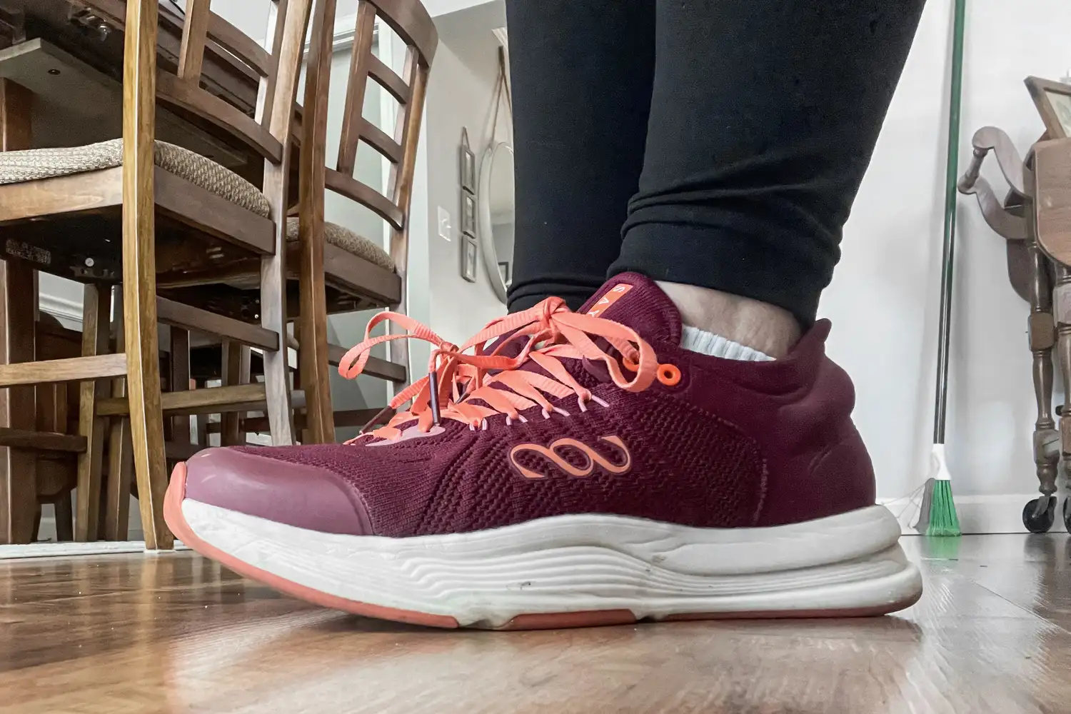 A side view of a person wearing the Saysh Women's The Felix Runner Performance Running Shoes