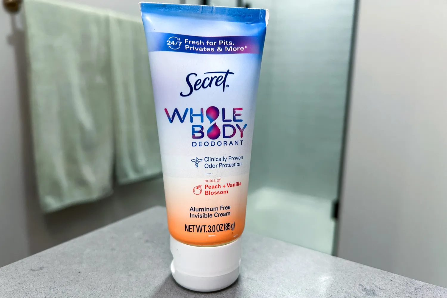 A tube of Secret Aluminum-Free Whole Body Deodorant Cream