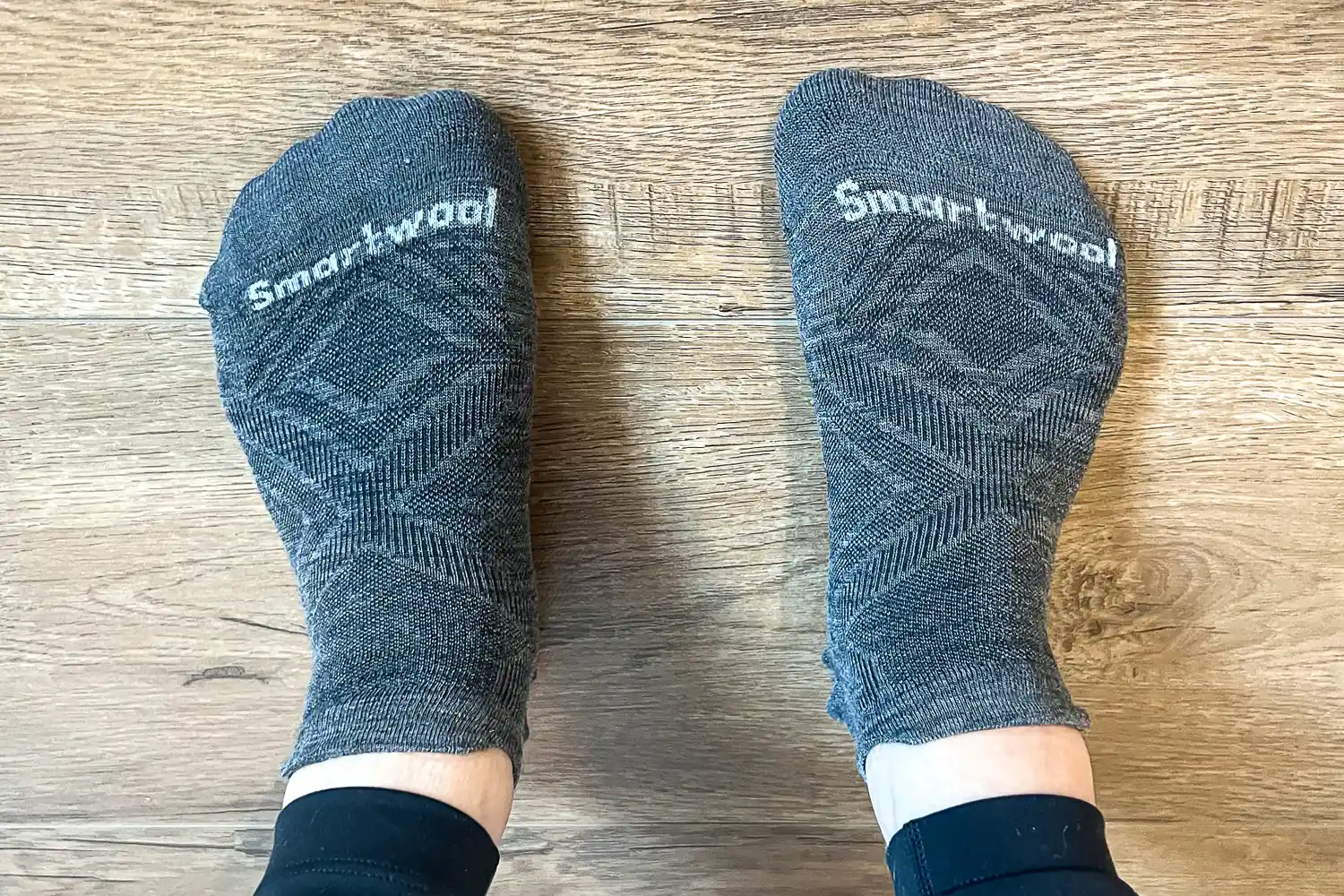 An overhead view of a pair of Smartwool Run Low Ankle Socks