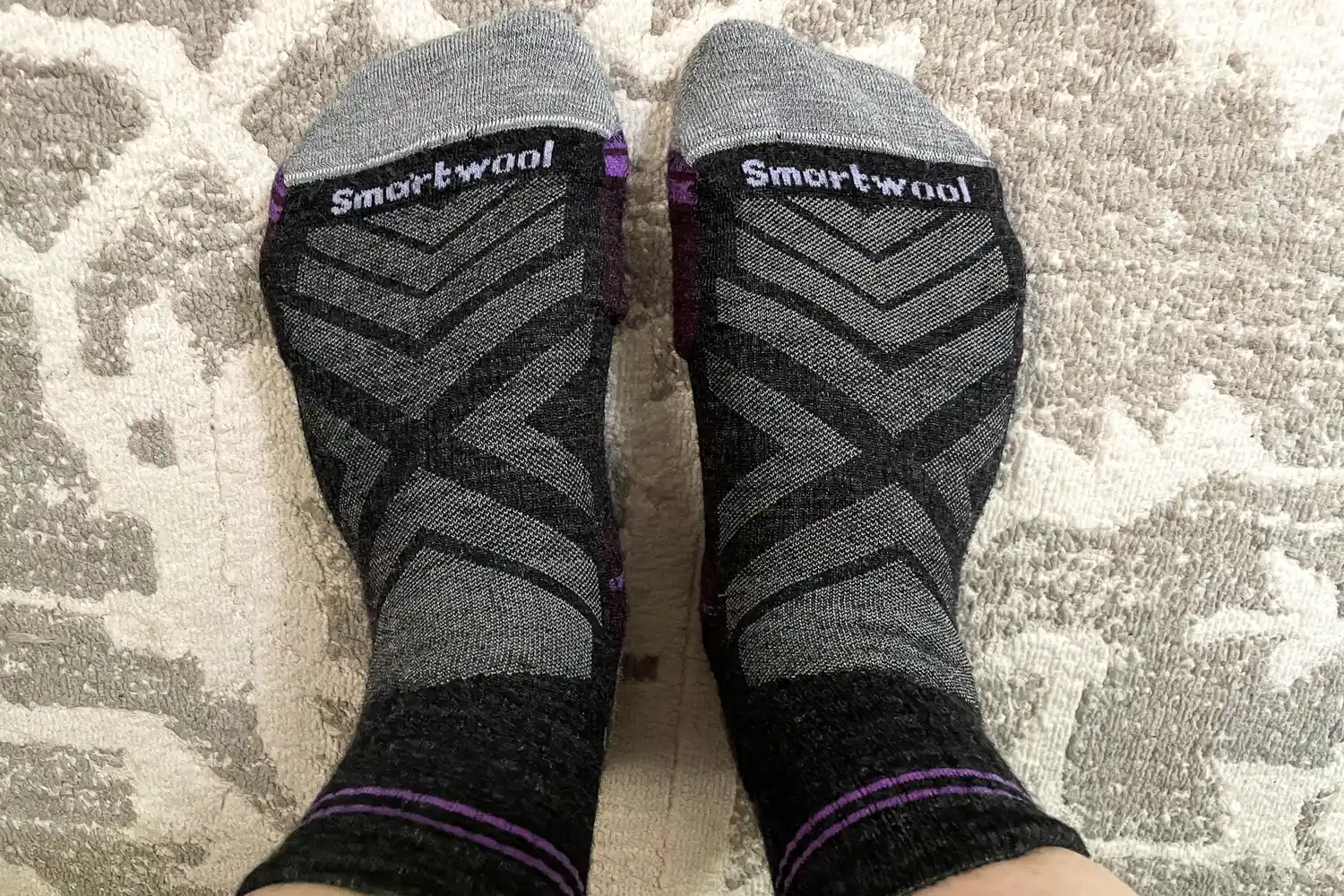 An overhead view of a person wearing the Smartwool Women's Hike Ankle Socks
