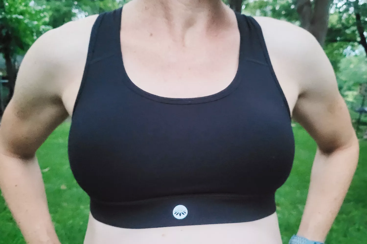 A person wearing the Senita Sarah Sports Bra