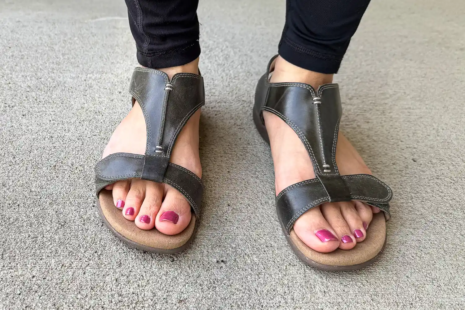 A front view of a person wearing the Taos Women's The Show Sandals