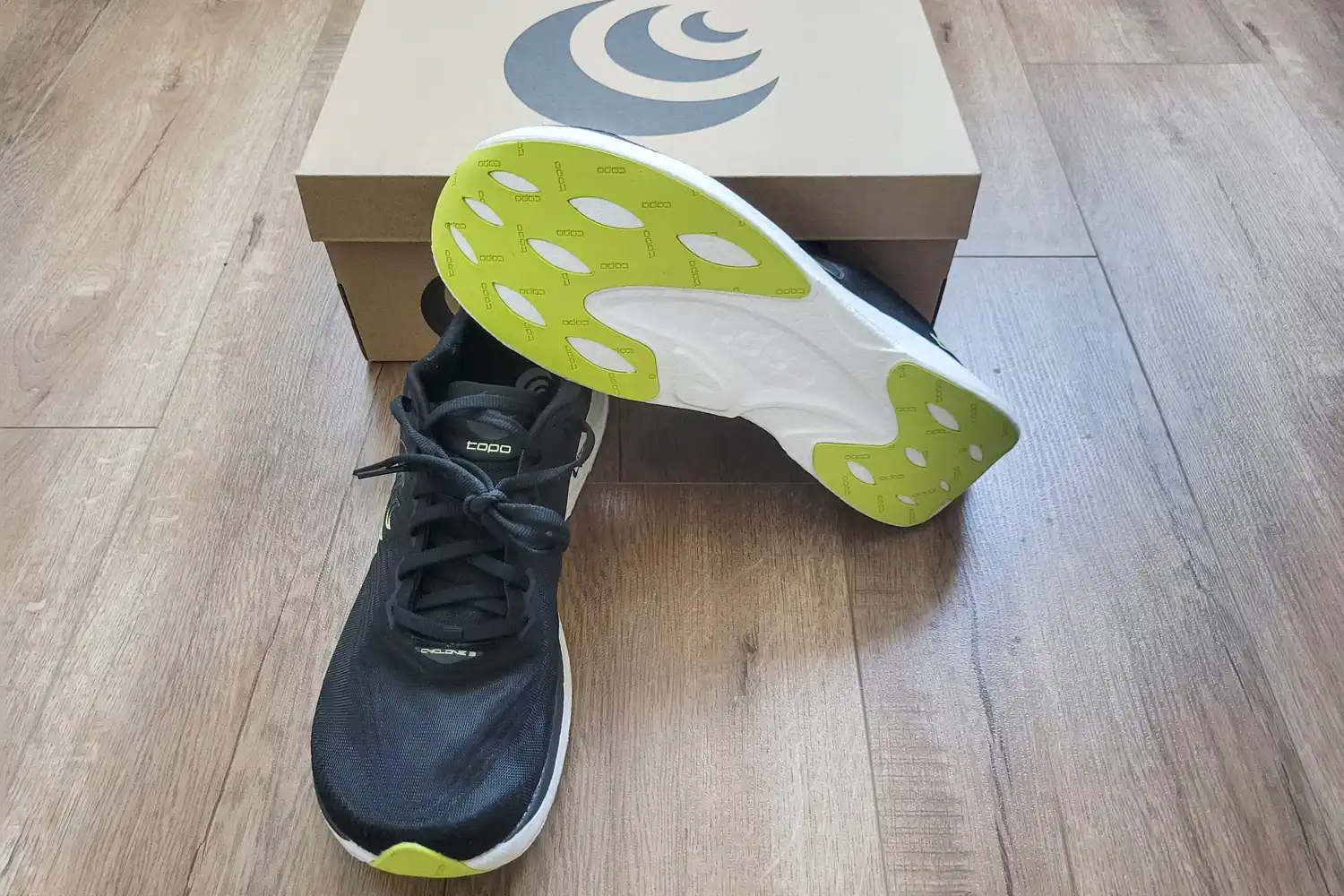 The treads on the bottom of the Topo Athletic Men's Cyclone 3 Road Running Shoes