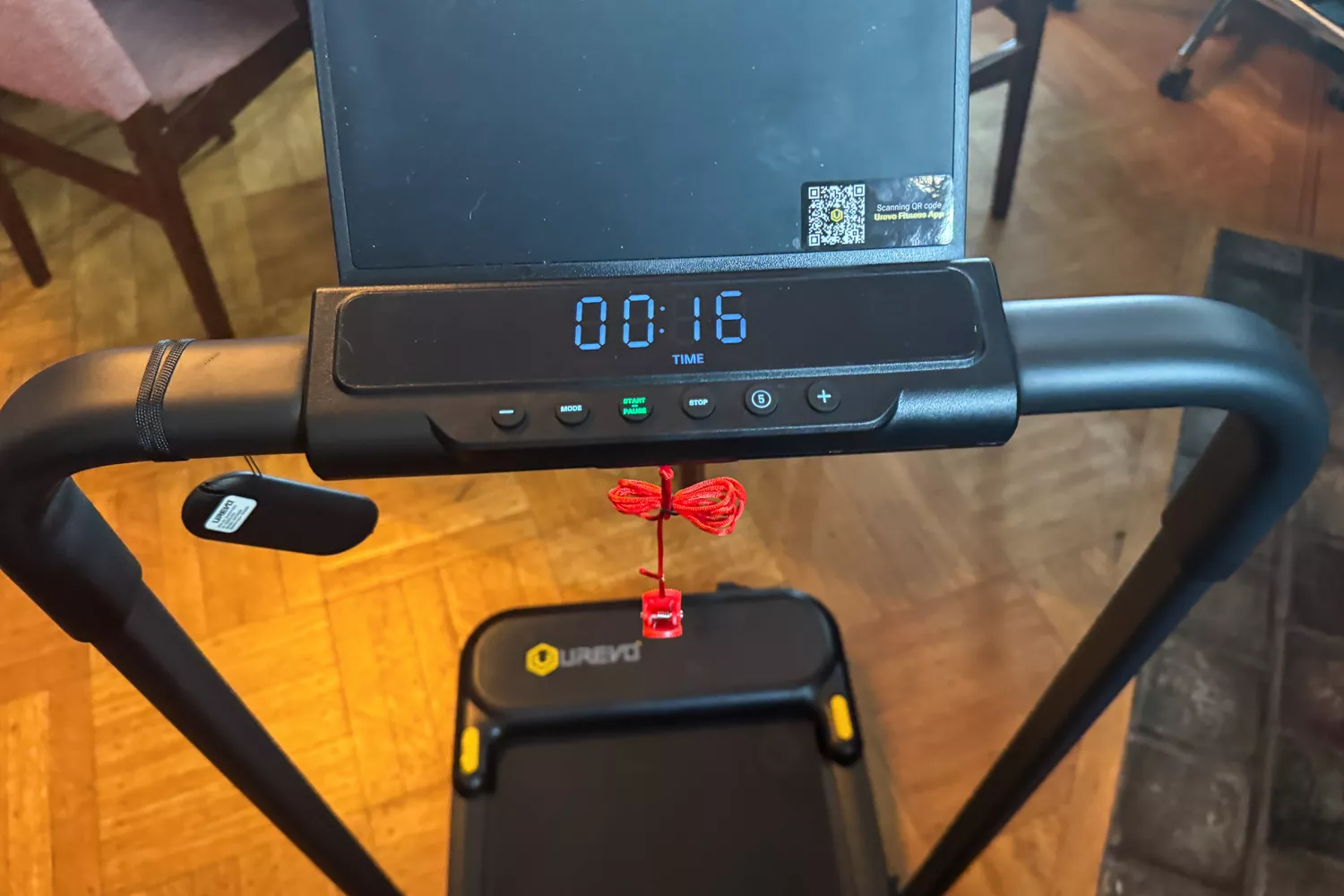 The digital display on the Urevo Strol 2E Under Desk Treadmill