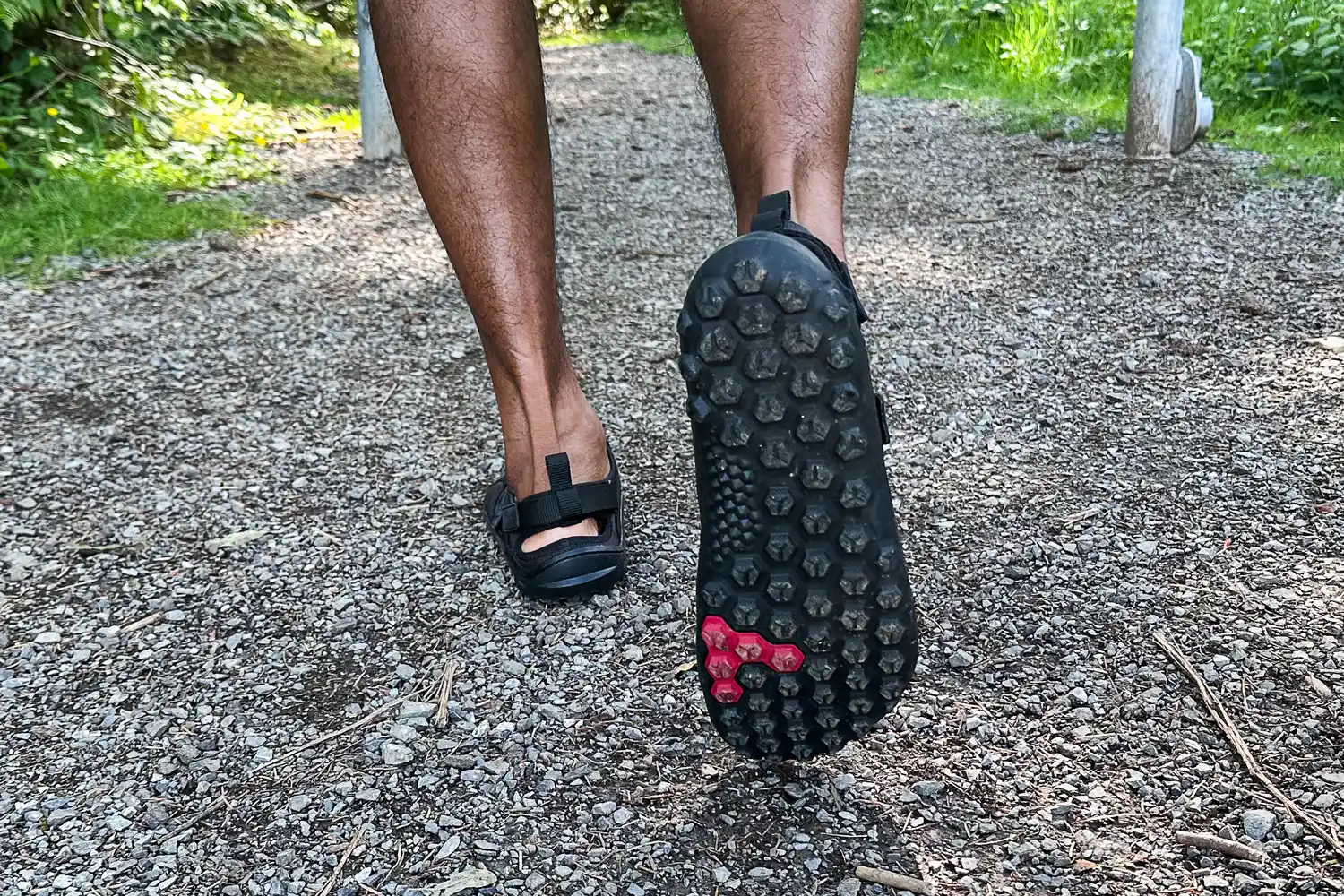 The treads on the bottom of the Vivobarefoot Men's Tracker Sandals