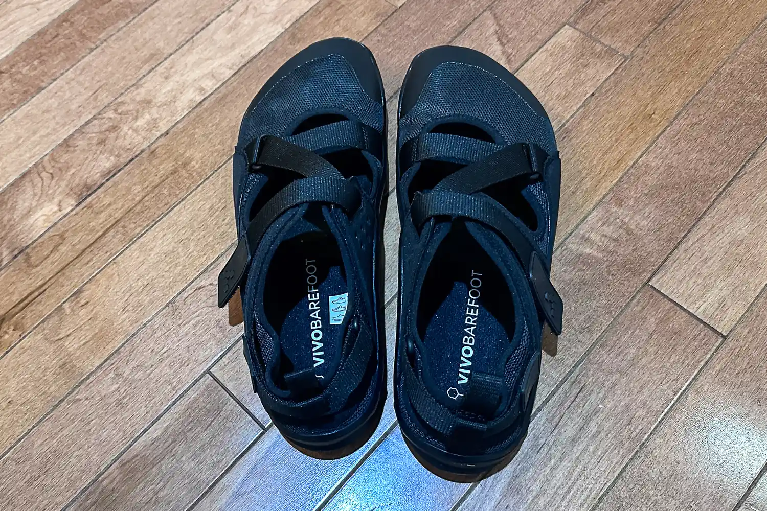 An overhead view of a pair of Vivobarefoot Men's Tracker Sandals