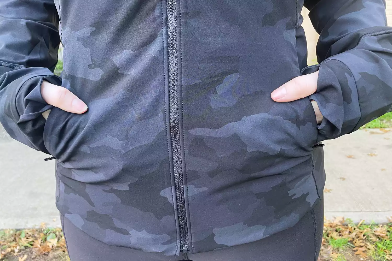 Person with hands in pockets of lululemon Mist Over Windbreaker