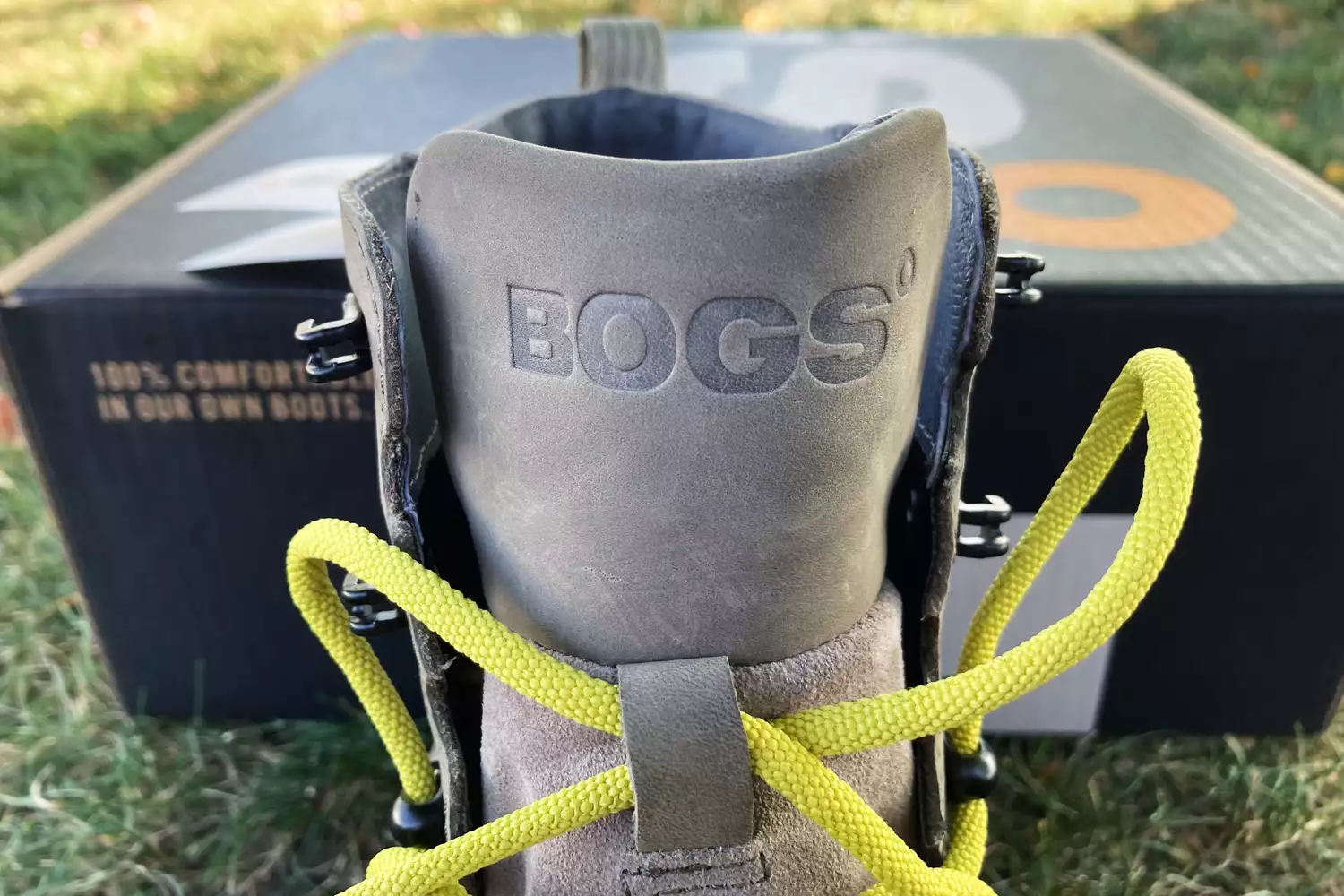 Closeup of the front of the Bogs Holly Lace Leather Boots