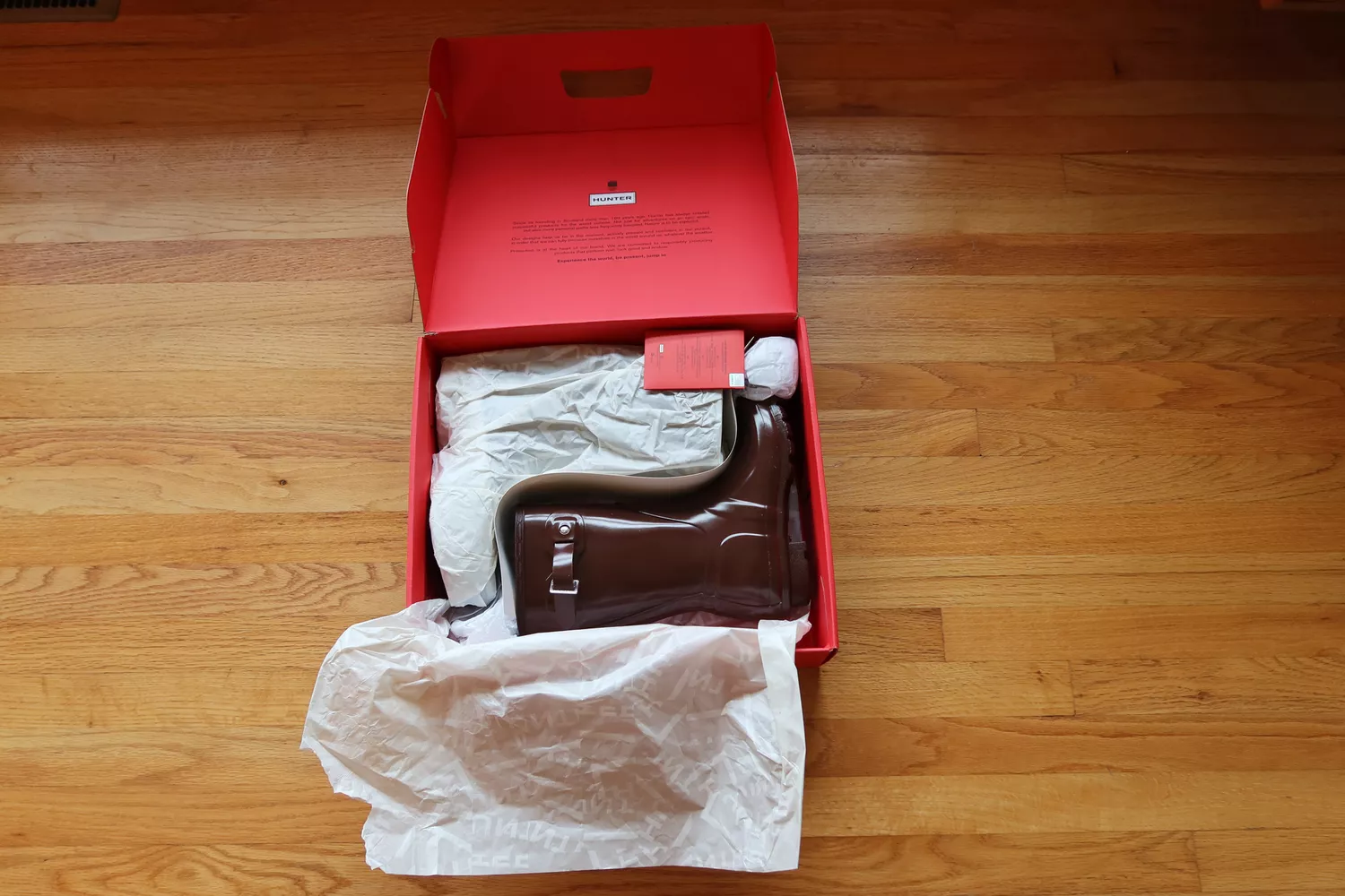 The Hunter Women's Original Short Rain Boots in the box