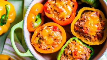 Ground Beef Stuffed Green Bell Peppers With Cheese