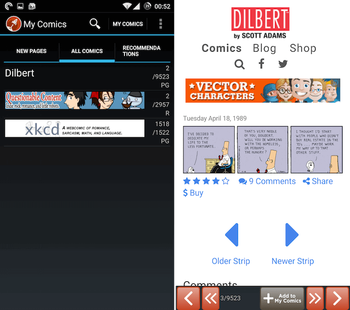 Comic Rocket mobile app.