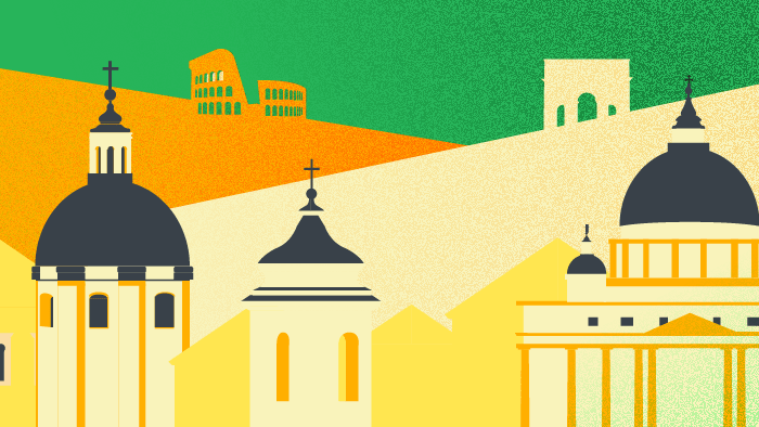 Illustrazione con vari monumenti delle città italiane