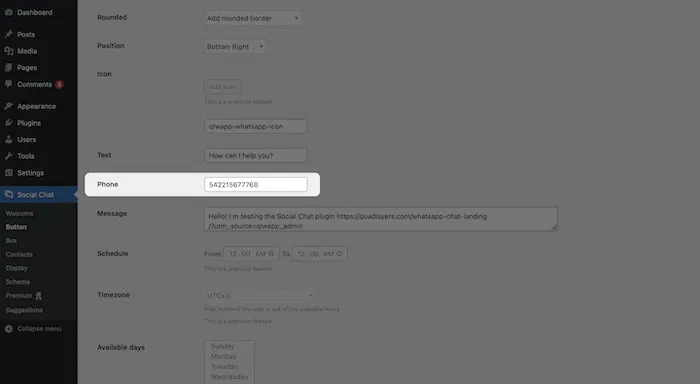 Adding a phone number to Social Chat.