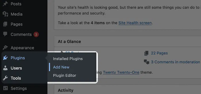 The Add New button in WordPress.
