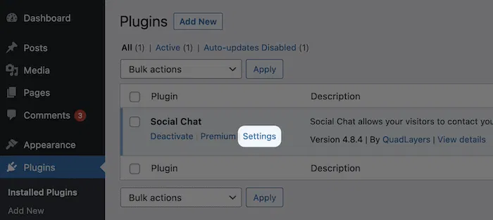 The Social Chat Settings link.