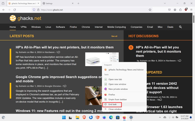 End Task in Windows 11