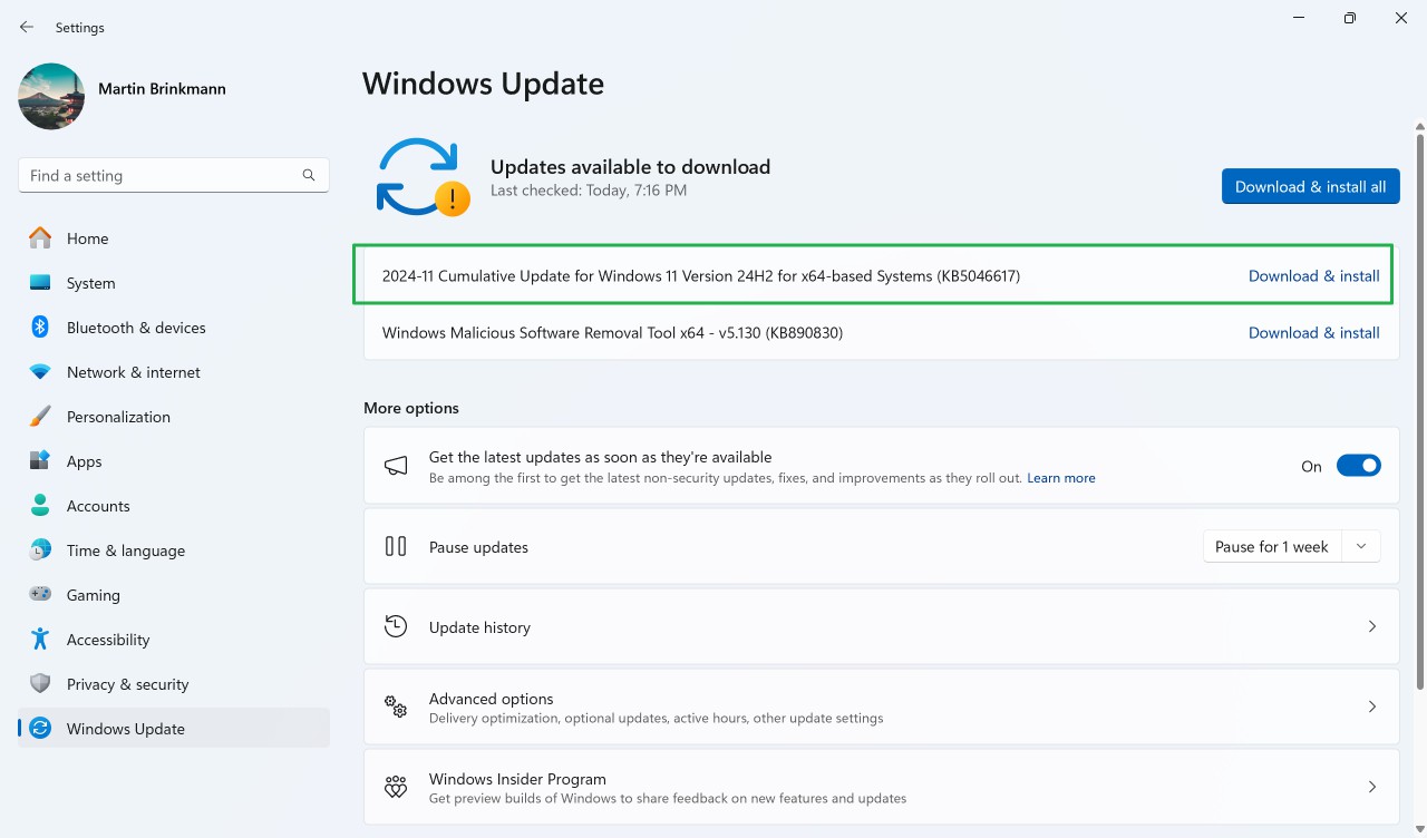 Windows 11 November 2024 Security Update