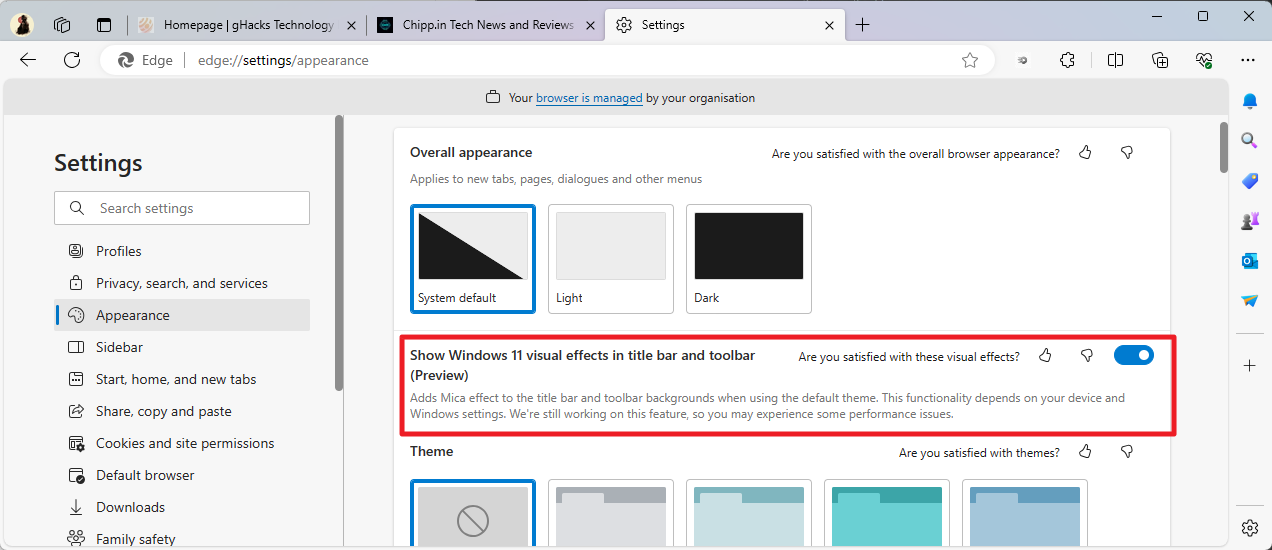 Windows 11 Mica design setting