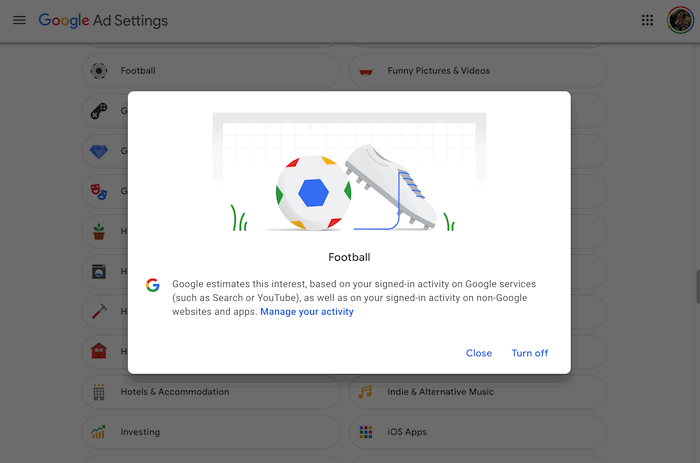 You can customize your ad preference settings across Google products and services, including YouTube.
