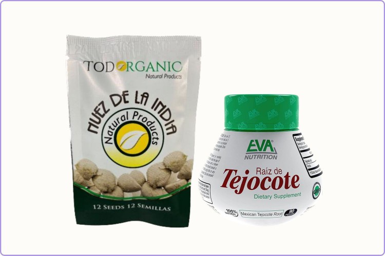 photos of Nuez de la India and Tejocote root supplements