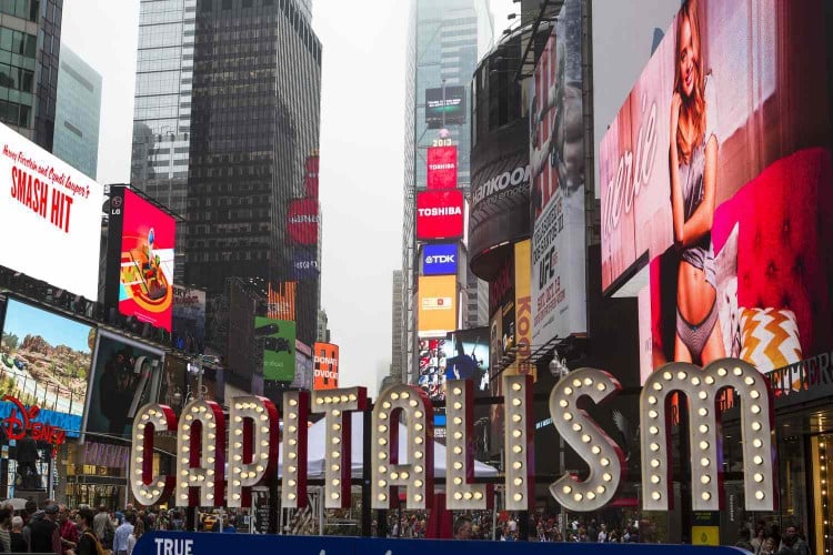 capitalism sign in Time&#39;s Square NYC