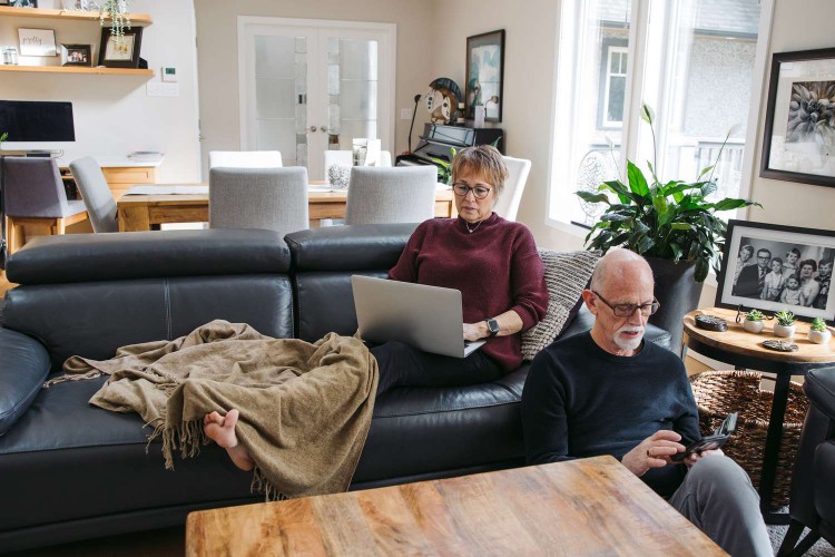 older couple relaxing at home