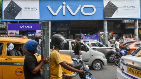 A Vivo smartphone store as seen at a street in Kolkata, India.